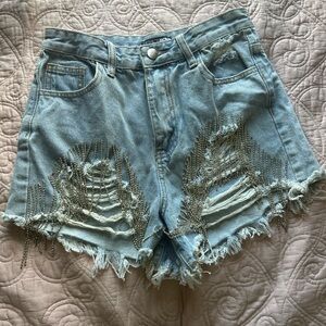 Fashion Nova Light Blue Distressed Jean Shorts